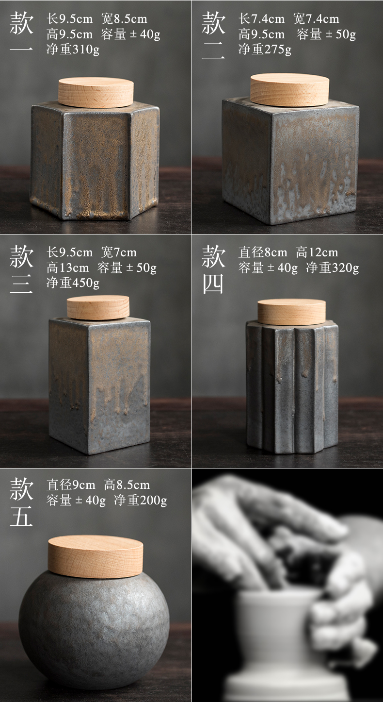 Plain film gold geometric caddy fixings coarse pottery manually save POTS small wooden lid, moistureproof and tea pot of tea storehouse