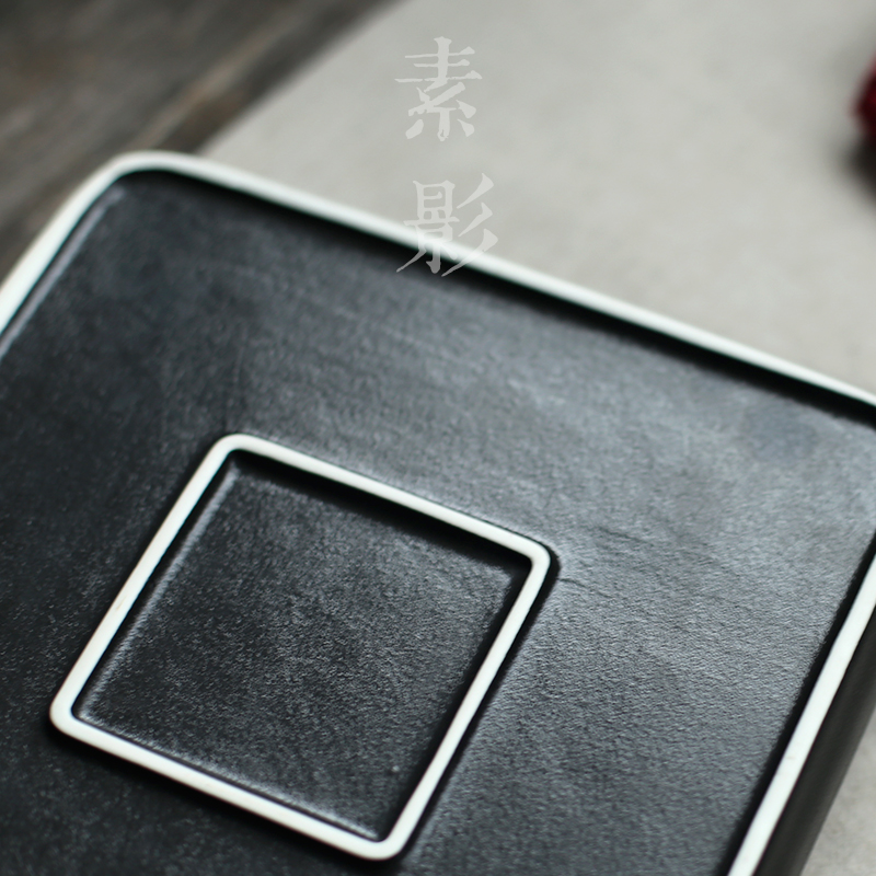Plain black shadow quadrate tea tray ceramic zen water pot bearing Japanese contracted style kung fu coarse pottery single dry terms