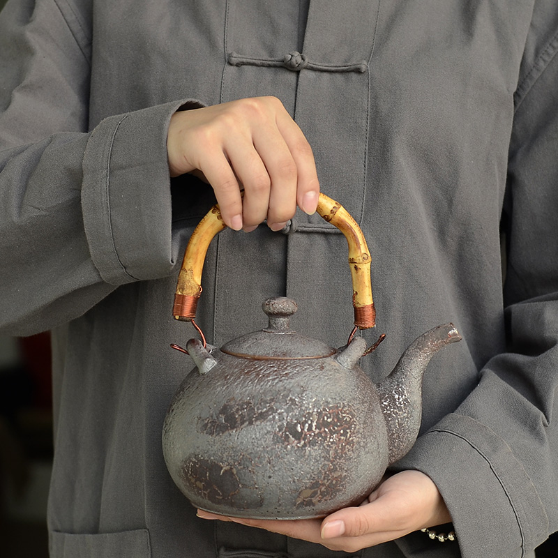 Plain film rust glaze corrugated girder pot of large - sized ceramic teapot kung fu office move gift teapot restoring ancient ways