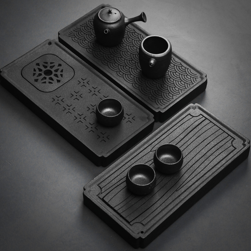 Plain film ceramic kung fu tea tray tea sets tea cup small household contracted dry terms Taiwan Japanese portable black pottery