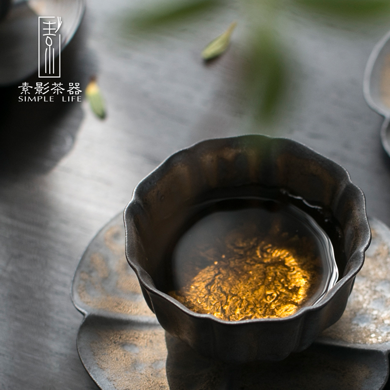 Restoring ancient ways, shadow gold cup thick clay sample tea cup manually rust sample tea cup kung fu tea tea set, single CPU