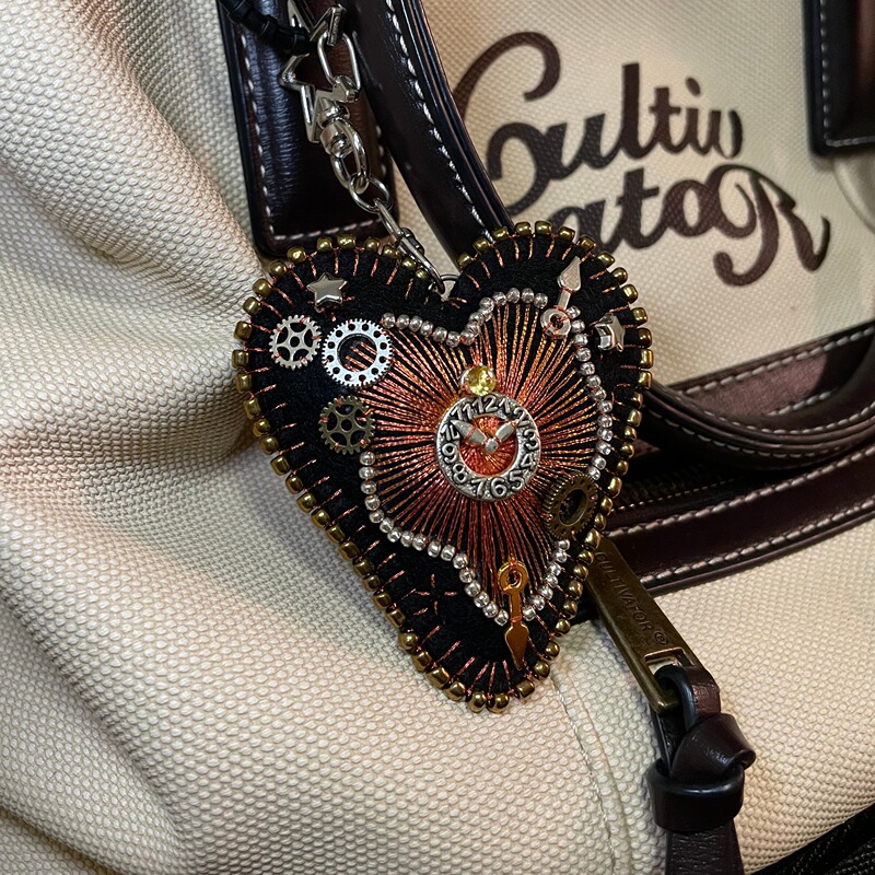 Original Design - Time Series Handmade Beaded Embroidery Heart Pendant Keychain Bag Charm - Single-Sided