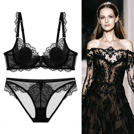 Victoria Bra Set, French Style, Ultra-Thin, Sexy, Breathable Lace, Makes Large Busts Appear Smaller, Red Zodiac Year Underwear for Women