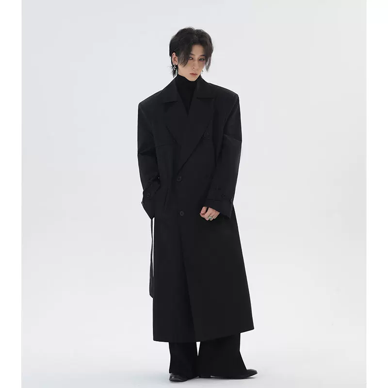 Genuine black colored classic trench coat, custom-made