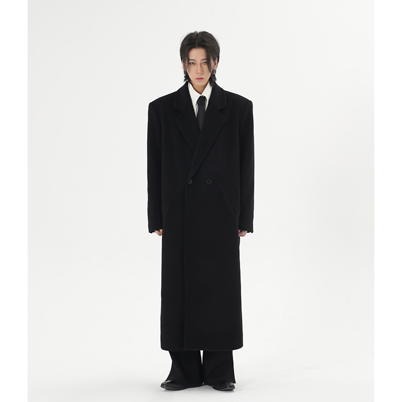 HARHクラシックアップグレード2.0 100%ウールダブルフェイスウールコート 韓国風ショルダーパッドロングウールコート メンズ