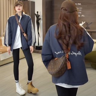 2025春装季新款立领加棉三条杠冲锋衣外套女宽松显瘦加厚棒球棉服