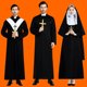 ¡Sacerdote y monja! Disfraz de Halloween disfraz de sacerdote túnica misionera hombre real actuación adulta sacerdocio en blanco y negro