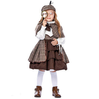 Children's Sherlock Holmes Costume Lolita British Clothing Stage Performance Dress Shawl Glasses