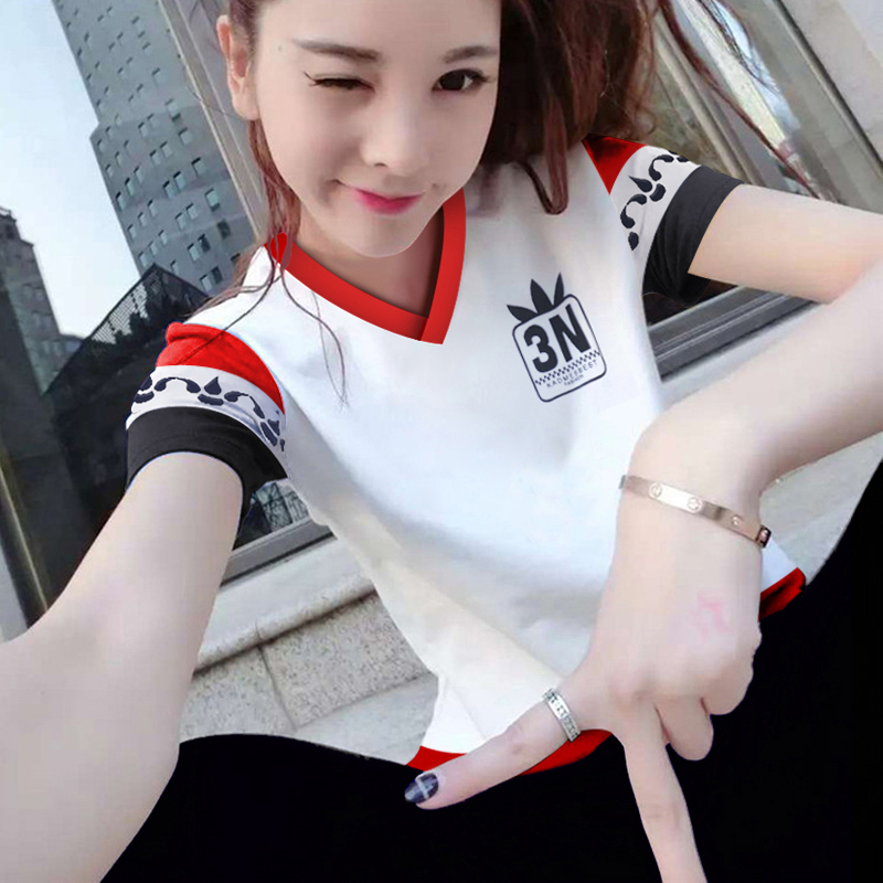 Cotton sportswear casual suit female 2022 summer day running short-sleeved Western style fashion two-piece V-neck thin section