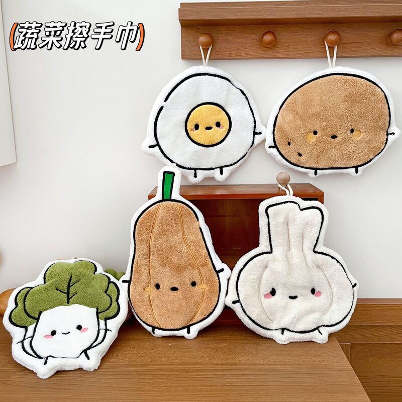 Hanging Type, Thickened, Super Absorbent, Cute Cartoon Cabbage and Potato Hand Towel, Coral Fleece Small Square Towel for Kitchen and Bathroom Hanging Type, Thickened, Super Absorbent, Cute Cartoon Cabbage and Potato Hand Towel, Coral Fleece Small Square Towel for Kitchen and Bathroom