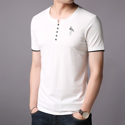 西梵尼夏季2021新款男士短袖T恤V领新