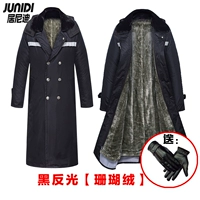 Черная отражающая бархатная шерстяная военная пальто (кожаные перчатки)