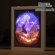 Siweimei 3D three-dimensional light and shadow paper carving lamp Big fish begonia creative three-dimensional wooden photo frame paper carving lamp