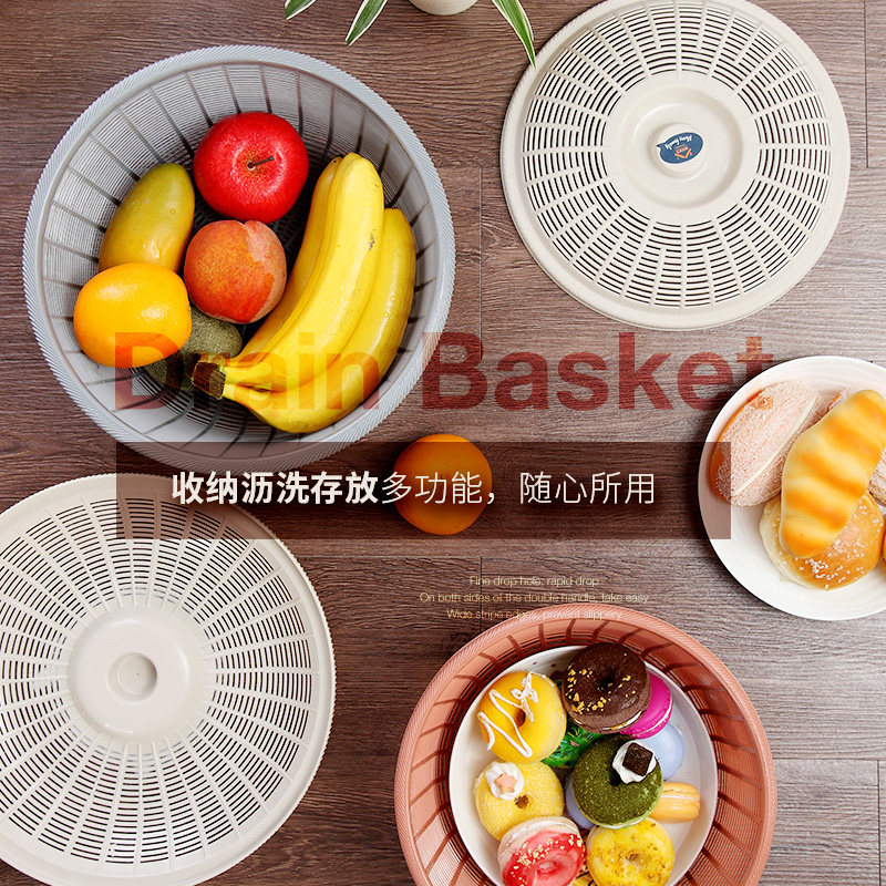 Home round with lid Leachate basket Kitchen Plastic Wash Vegetable fruits and vegetables Chopsticks Water Filter Basket Eggs Basket Cleaning Blue-Taobao