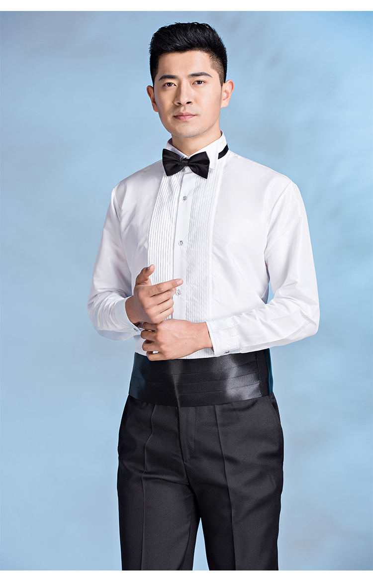 Áo sơ mi tuxedo nam phòng thu nam khóa cổ áo nhọn cổ áo màu sắc dài tay hiệu suất hợp xướng áo người lớn XL áo sơ mi nam cộc tay