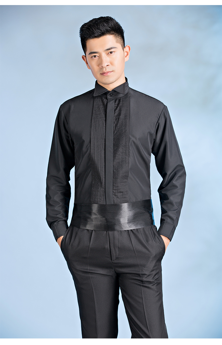 Áo sơ mi tuxedo nam phòng thu nam khóa cổ áo nhọn cổ áo màu sắc dài tay hiệu suất hợp xướng áo người lớn XL áo sơ mi nam cộc tay