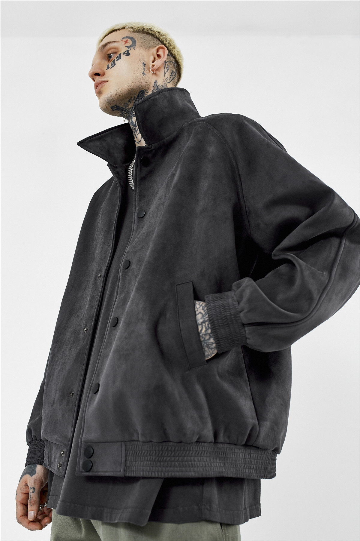 BONELESS suede sandwich silk jacket Autumn and winter button baseball suit loose jacket men's fashion brand fried street ruffian handsome