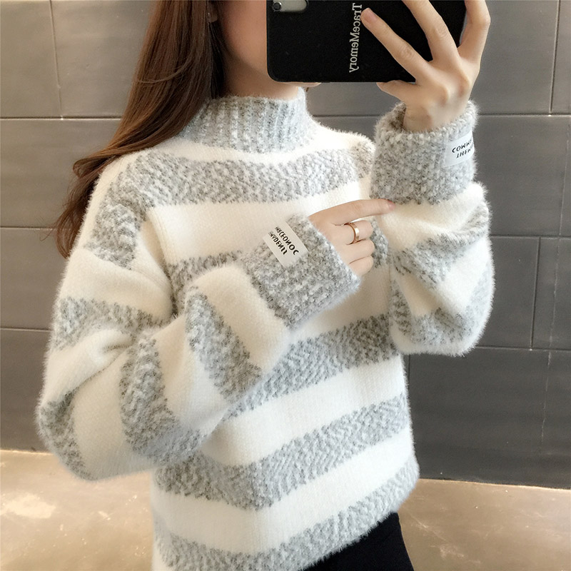 Faux nhung Snowneal áo len nữ mùa thu / đông 2019 mới đầu loose-fitting cộng dày mùa thu tay đáy đan đan áo len nữ