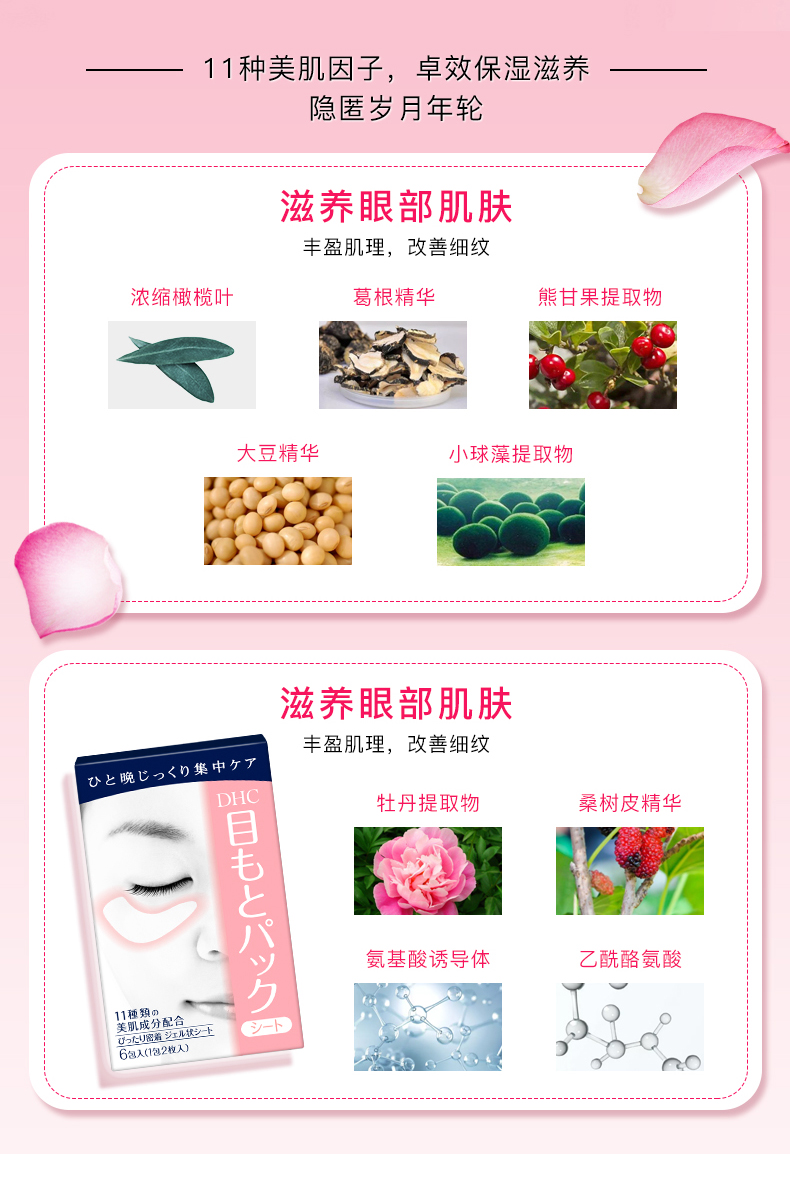 【日本直郵】日本DHC 水嫩眼膜 抗皺淡細紋保濕緊緻睡眠眼膜貼 6對