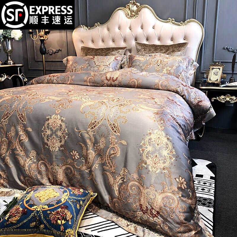 High-end damask satin jacquard four-piece set European bed six-piece set hollow 1 8-meter bedding double large