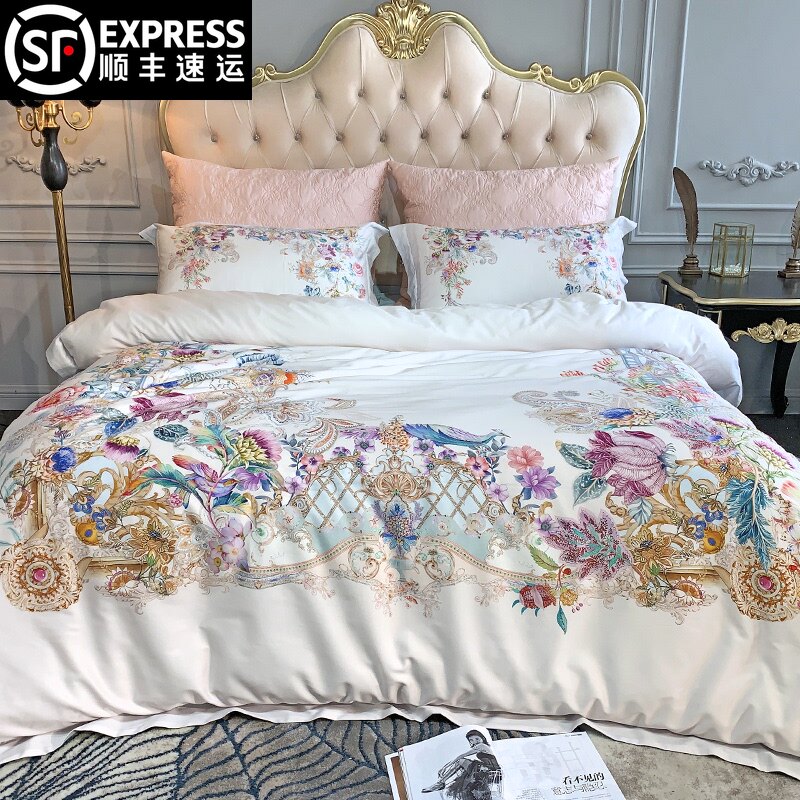 American 80 long-staple cotton digital printing satin four-piece set Cotton bed single bed Li 1 8 meters pure cotton bedding