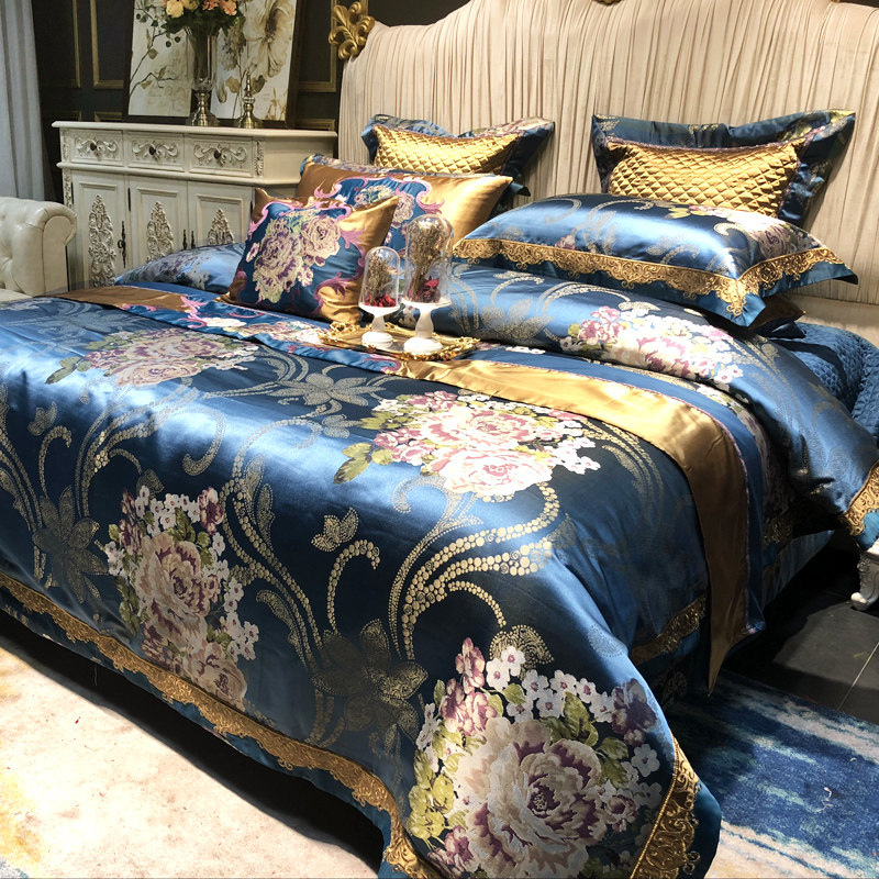 Eurostyle high precision brocade four pieces of tribute satin jacquard long suede cotton villa embroidery 1 8 bed for supplies of a dozen sets
