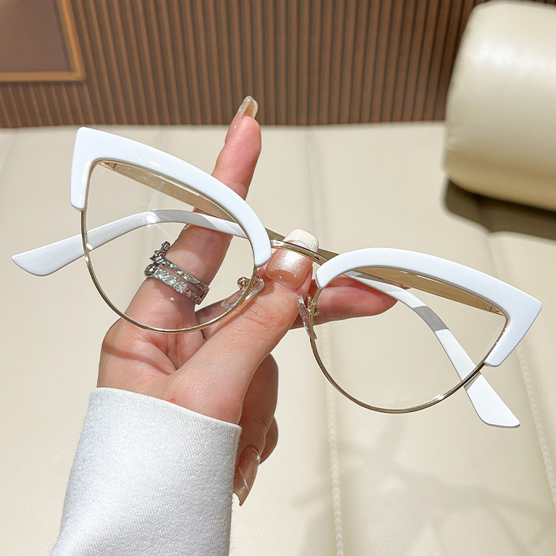 Metal Eyebrow Cat-Eye Reading Glasses, Retro, Fashionable, Artistic, High-End, Youthful, Anti-Blue Light, Reading, Farsightedness