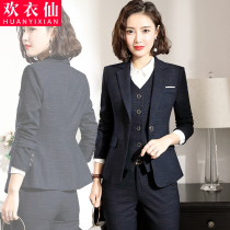 Plaid blazer womens professional suit formal dress interview Korean version of retro English casual small suit work clothes