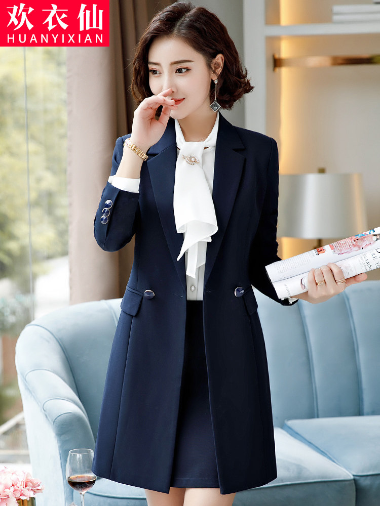 Work clothes 2021 new spring and Autumn formal women's suit suit medium and long version windbreaker fashion stewardess uniform overalls