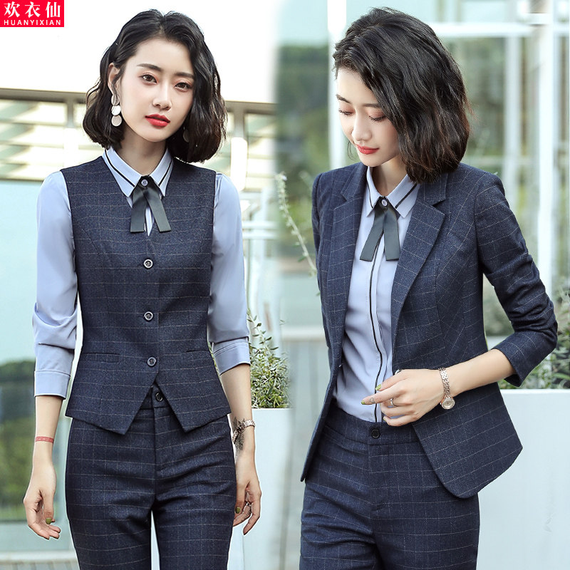 Plaid suit jacket woman 100 lap to work suit jacket with three sets temperament little fragrant wind work suit woman