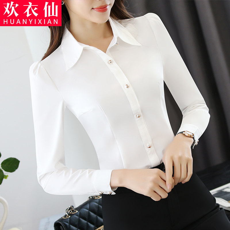Shirt women's long-sleeved Korean version of the spring and autumn 2021 new work clothes slim slim dress white foreign school shirt