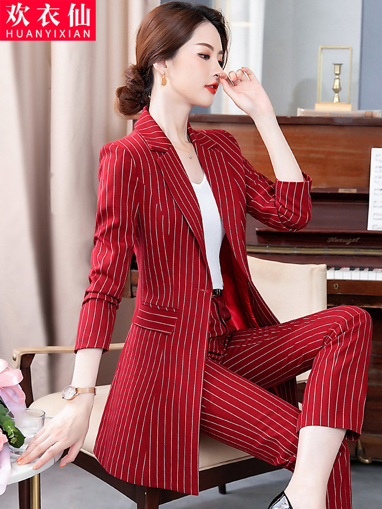 Suit suit female Korean version of work clothes goddess of quality Fan Yinglun wind formal dress tooling tide fashion striped overalls