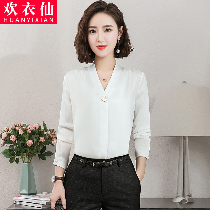 Shirt Woman Korean version Career V Collar Snow-spinning Cardiovert Suit Inside Suit Undershirt Workwear White Shirt