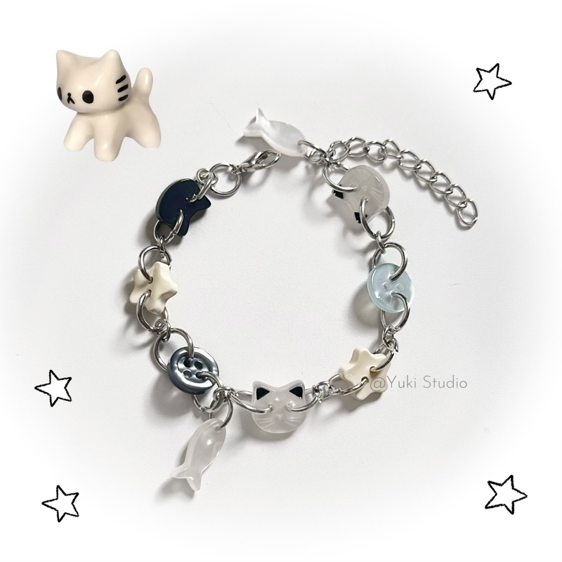 Original Button Bracelet Summer Cat Y2K Cute Shell Seaside Star Vintage Style Stainless Steel Handmade