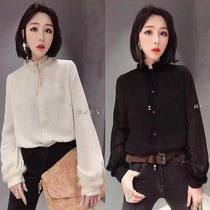 European station womens clothing 2021 new spring Korean edition ear-edged mink stand-up collar shirt womens blouse design sense niche