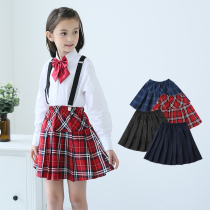 Girls red plaid skirt children pleated skirt primary school uniforms short skirt middle school children Tibetan blue performance skirt