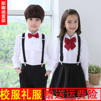 Boy's White Long Sleeve Shirt Girl's Big Boy's White Shirt Pupil's Class Uniform Children's Performance Uniform