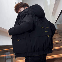 Mens cotton-padded clothing 2021 New Korean trend coat autumn and winter Tide brand cotton-padded jacket mens winter down thick cotton coat