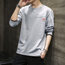 2021 new autumn long sleeve T-shirt mens Korean trend loose casual harbor style mens printed fake two-piece shirt