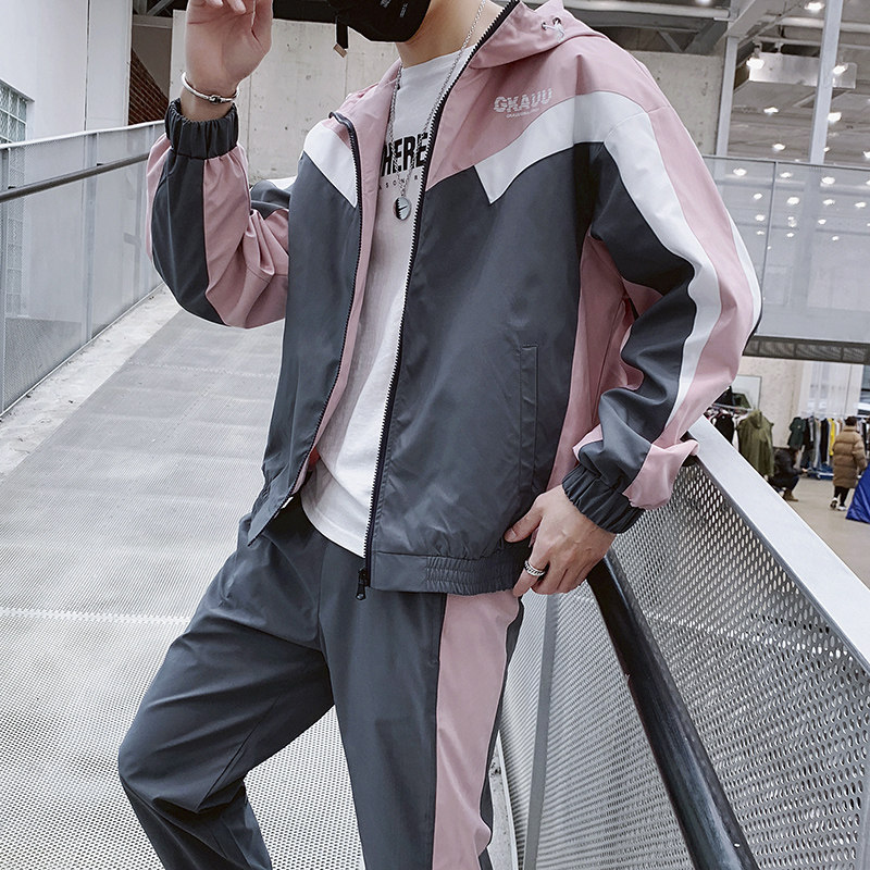 Men's jacket 2021 spring and autumn casual student suit clothes Korean version of the trend of running sports hooded sweatshirt