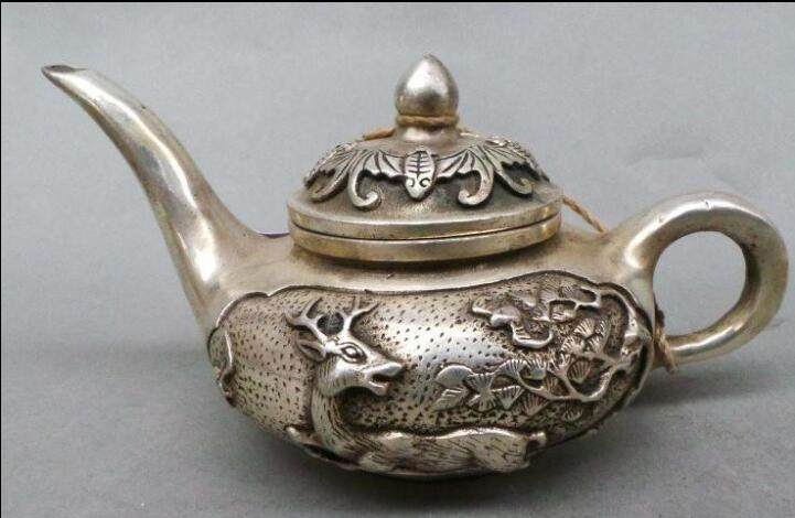 Antique Bronze Collection Boutique Bronze White Copper Long Mouth Wine Pot Teapot Home Decoration Props Fu Lu Shou Ambulance