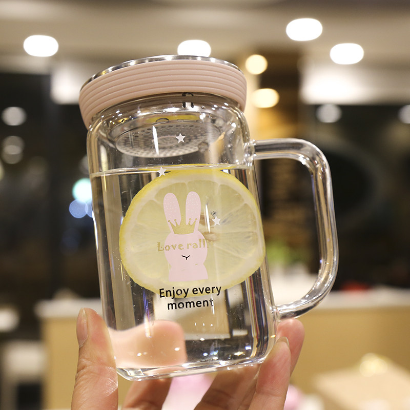 Korean version of cute girl glass cup office with tea filter filter handle cup student health tea cup female