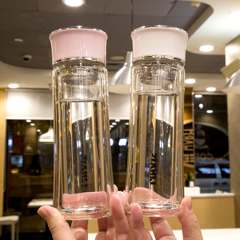 Korean version ins goddess glass student portable double-layer heat-resistant anti-scalding high borosilicate tea cup Harajuku style cup