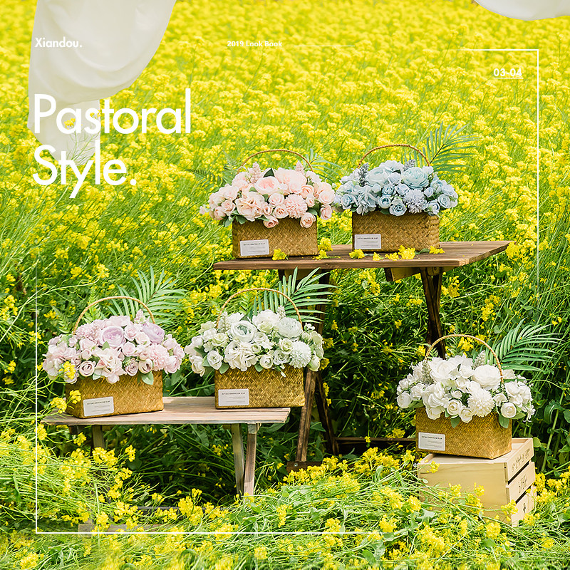 High-end flower art flower basket flower arrangement artificial flower artificial flower rose silk flower window display decorative flower plastic ornament flower