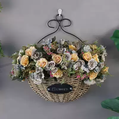 Living room wall flower basket simulation floral set fake flower hanging basket indoor decoration wall decoration hanging basket
