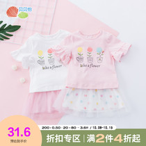 Beibeiyi childrens clothing girl suit cotton summer clothes children little girl foreign short sleeve skirt two-piece tide