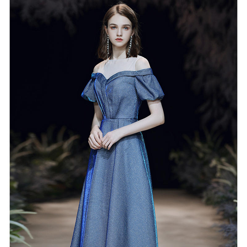 Evening dress Women's 2021 new banquet Temperament High-end Atmospheric Long Version Fairy Gas Dreamy SHOULDER FOREIGN DRESS