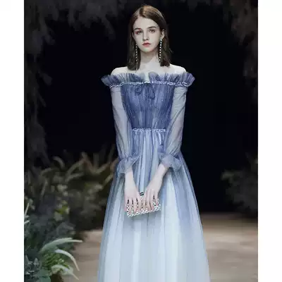 Starry sky gradient evening dress skirt female 2021 new banquet temperament fairy student chorus performance dress long skirt