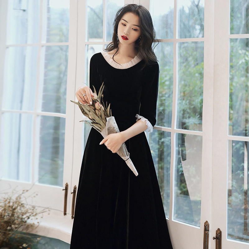 Style evening gown woman winter light extravaganza with small crowdsourced high-end one-piece dress banquet temperament Black advanced sensation Adult Lilly Winter-Taobao