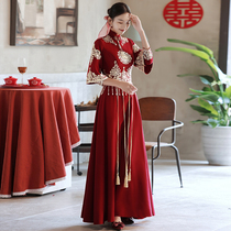 Chinese toast service bride 2021 new wedding wine red engagement thank banquet Xiuhe dress women long sleeve spring and autumn